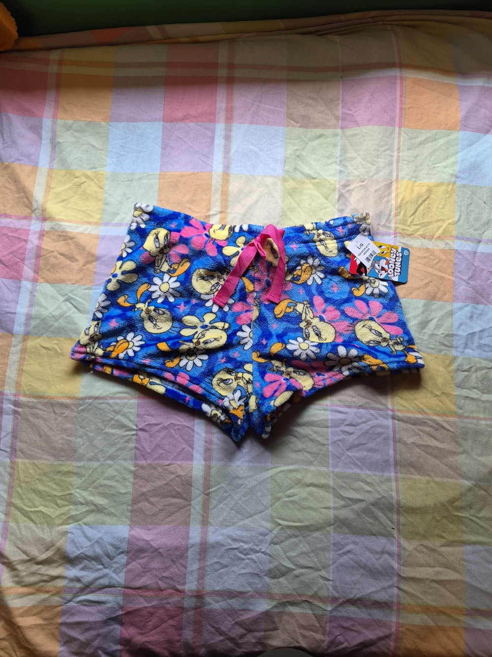 Warner Bros. Tweety Daisy Fleece Shorts with Pink Drawstring